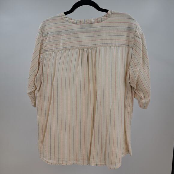Lane Bryant Blouse Plus 14/16 Linen Blend Striped Button Front Peasant Cream 1X - Picture 4 of 6